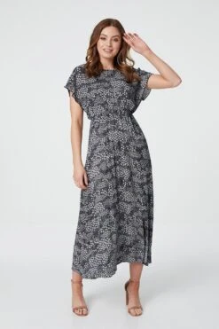 Floral Round Neck Midi Dress