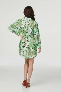 Retro Floral Mini Shirt Dress 21 Retro Floral Mini Shirt Dress -Girls Zone D160608 MULTI GREEN 8