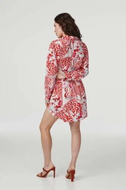 Retro Floral Mini Shirt Dress 15 Retro Floral Mini Shirt Dress -Girls Zone D160608 MULTI RED 8