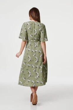 Bird Print Midi Wrap Dress -Girls Zone D162389 SAGE 3