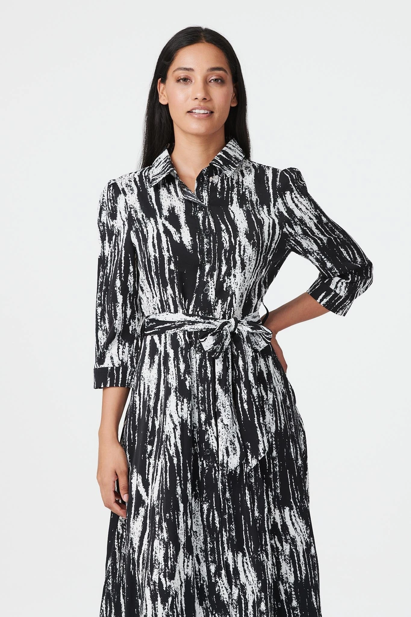 Abstract V-Neck A-Line Midi Dress 2 Abstract V-Neck A-Line Midi Dress - Image 2