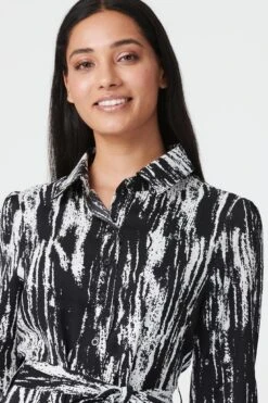 Abstract V-Neck A-Line Midi Dress 8 Abstract V-Neck A-Line Midi Dress -Girls Zone D163084 BLACK AND WHITE 4