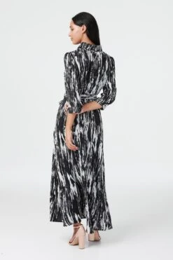 Abstract V-Neck A-Line Midi Dress 7 Abstract V-Neck A-Line Midi Dress -Girls Zone D163084 BLACK AND WHITE 5