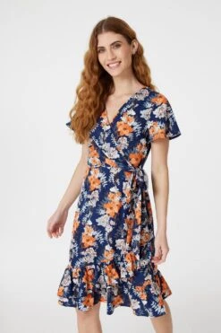 Floral Knee Length Wrap Dress