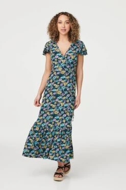 Floral Frilled Sleeve Maxi Dress