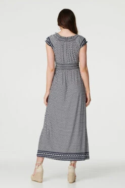 Geo Border Print Empire Maxi Dress -Girls Zone D163541 MULTI NAVY 5