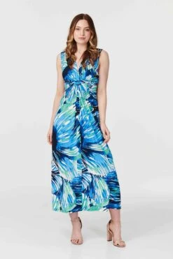 Floral Twist Front A-Line Maxi Dress