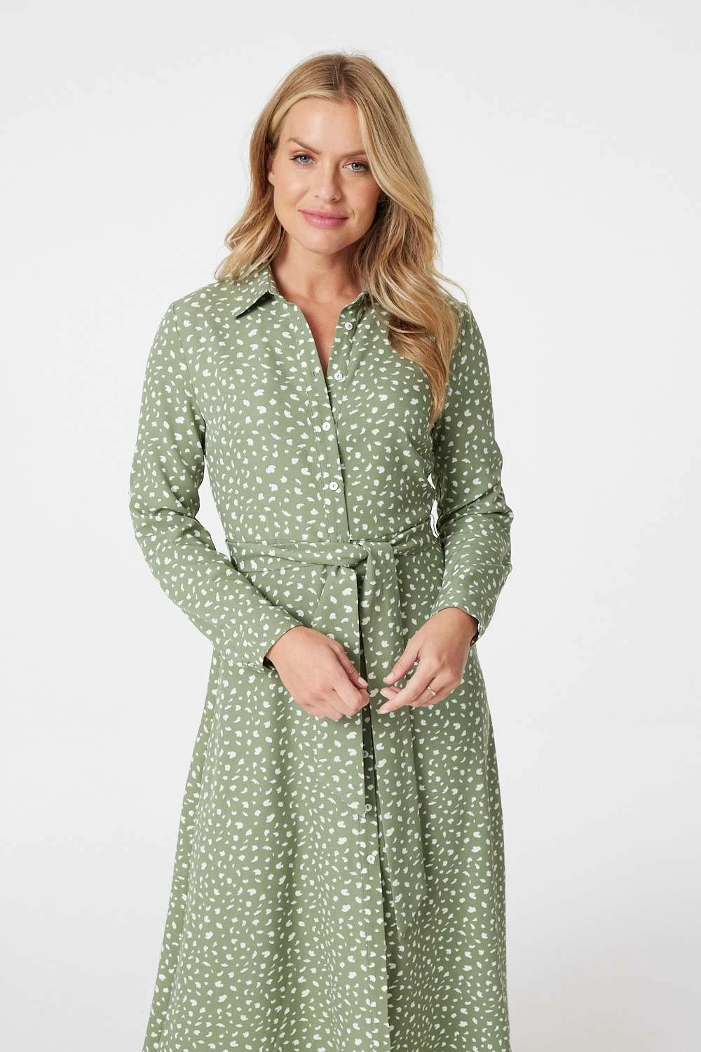 Ditsy Print Tie Waist Midi Shirt Dress 2 Ditsy Print Tie Waist Midi Shirt Dress - Image 2