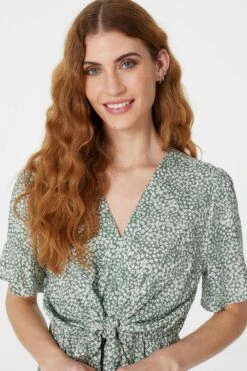 Ditsy Print Tie Front Tea Dress -Girls Zone D163689 GREEN 5