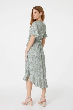 Ditsy Print Tie Front Tea Dress -Girls Zone D163689 GREEN 7