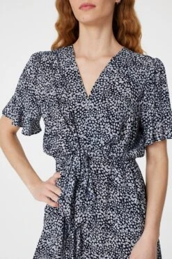 Ditsy Print Tie Front Tea Dress -Girls Zone D163689 NAVY 5
