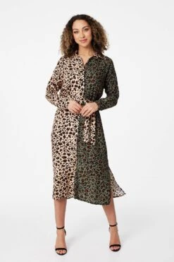 Animal Print Colour Block Shirt Dress -Girls Zone D163696 GREEN 1