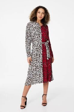 Animal Print Colour Block Shirt Dress -Girls Zone D163696 RED 2