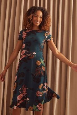 Floral Round Neck Tea Dress
