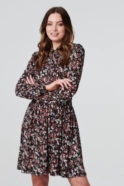 Floral 1/2 Button Front Skater Dress