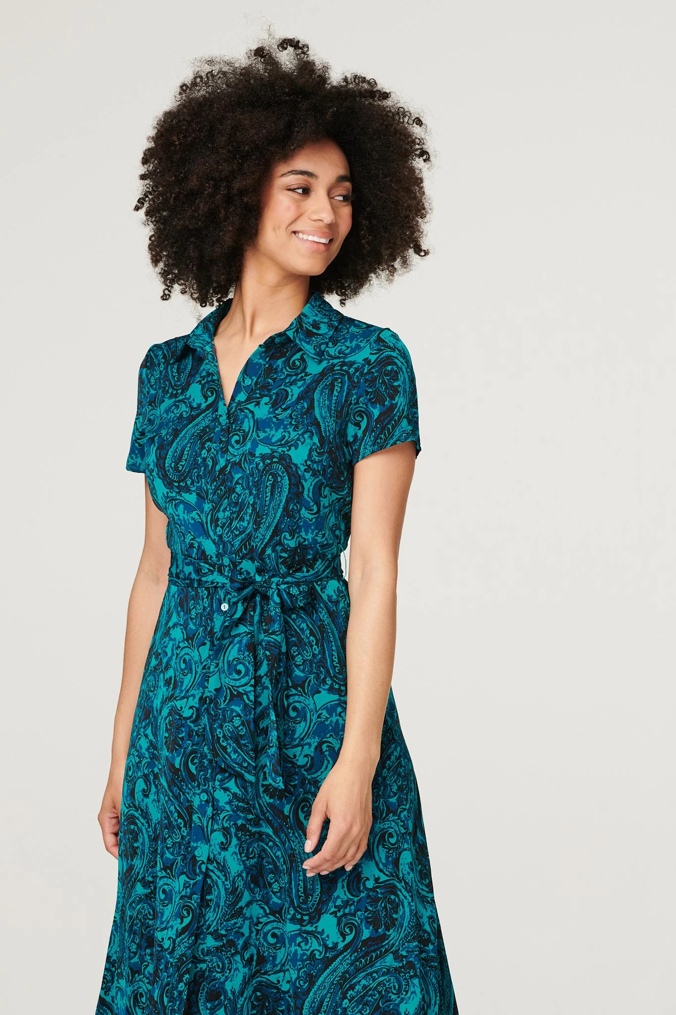 Paisley Tie Waist Shirt Dress 2 Paisley Tie Waist Shirt Dress - Image 2
