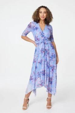 Floral Mesh Wrap Tea Dress