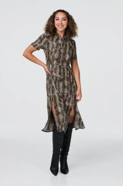Animal Print 1/2 Button Front Dress