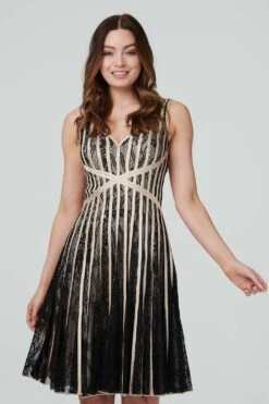 Striped Mesh Occasion Dress