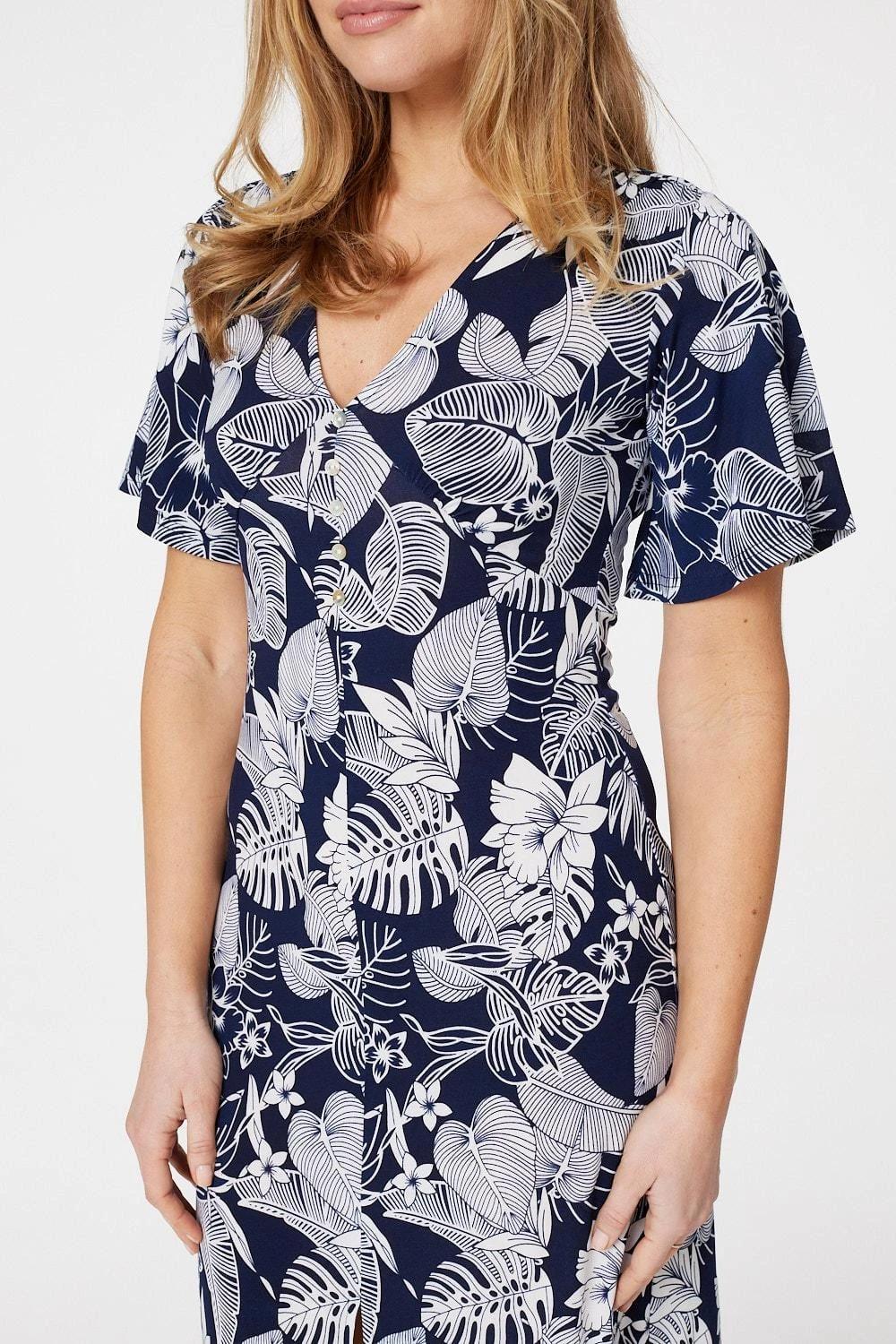 Leaf Print Front Split Midi Dress 5 Leaf Print Front Split Midi Dress - Image 5