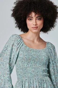 Paisley Smocked Maxi Dress -Girls Zone D164920 SAGE 4