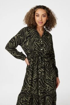 Zebra Print Shirt Dress -Girls Zone D164922 KHAKI 3