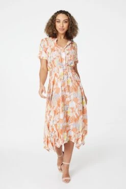 Printed Front Pocket Shirt Dress