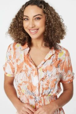 Printed Front Pocket Shirt Dress 11 Printed Front Pocket Shirt Dress -Girls Zone D165019 ORANGE 3