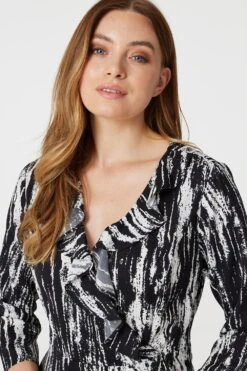 Abstract Print Wrap Front Skater Dress -Girls Zone D165041 BLACK AND WHITE 3