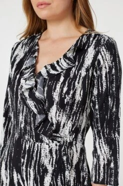 Abstract Print Wrap Front Skater Dress -Girls Zone D165041 BLACK AND WHITE 4