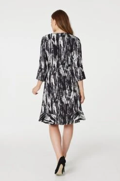 Abstract Print Wrap Front Skater Dress -Girls Zone D165041 BLACK AND WHITE 5