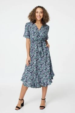 Floral Drop Hem Midi Tea Dress