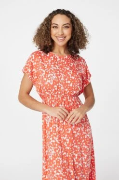 Printed Short Sleeve Maxi Dress -Girls Zone D165050 CORAL 3