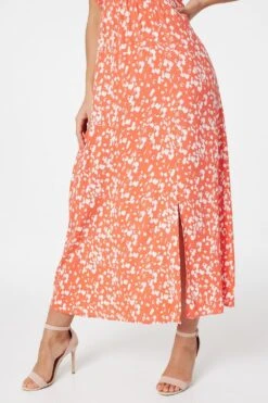 Printed Short Sleeve Maxi Dress -Girls Zone D165050 CORAL 4