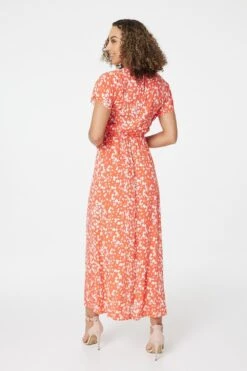 Printed Short Sleeve Maxi Dress -Girls Zone D165050 CORAL 6