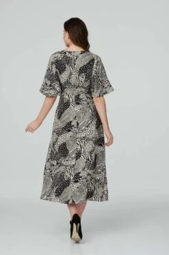 Animal Print Midi Tea Dress -Girls Zone D165068 MULTI BLACK 5