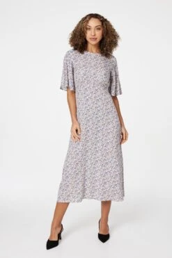 Floral Angel Sleeved Midi Dress 18 Floral Angel Sleeved Midi Dress -Girls Zone D165069 MULTI BLUE 1