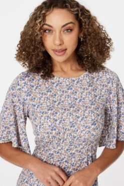 Floral Angel Sleeved Midi Dress 21 Floral Angel Sleeved Midi Dress -Girls Zone D165069 MULTI BLUE 4