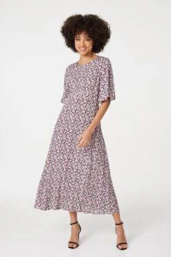 Floral Angel Sleeved Midi Dress