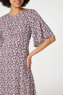 Floral Angel Sleeved Midi Dress 16 Floral Angel Sleeved Midi Dress -Girls Zone D165069 MULTI PINK 4