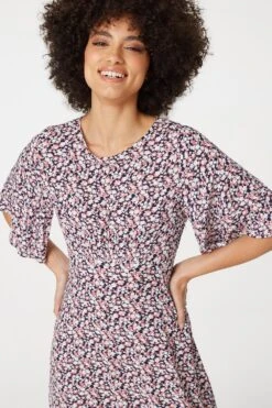 Floral Angel Sleeved Midi Dress 15 Floral Angel Sleeved Midi Dress -Girls Zone D165069 MULTI PINK 5