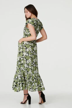 Floral Print Split Hem Maxi Dress -Girls Zone D165079 GREEN 5