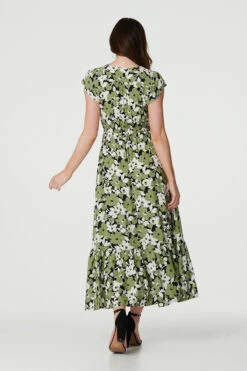 Floral Print Split Hem Maxi Dress -Girls Zone D165079 GREEN 6