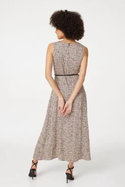 Printed Cut Out Front Maxi Dress -Girls Zone D165158 BEIGE 5