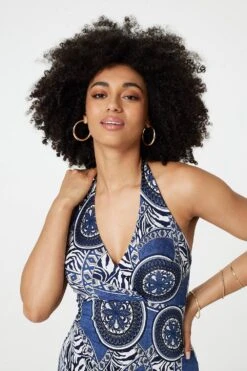 Mosaic Print Halter Neck Maxi Dress -Girls Zone D165388 MULTINAVY 3