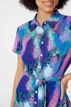 Feather Print Maxi Shirt Dress -Girls Zone D165487 MULTI BLUE 4