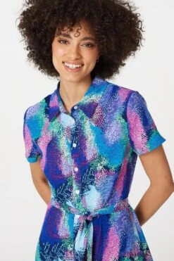 Feather Print Maxi Shirt Dress -Girls Zone D165487 MULTI BLUE 5