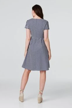 Striped Tie Front Skater Dress -Girls Zone D165630 NAVY AND WHITE 5