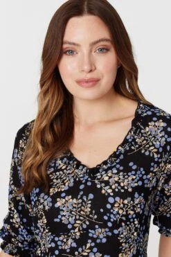 Floral Frill Neck Midi Dress -Girls Zone D166082 MULTI BLACK 4