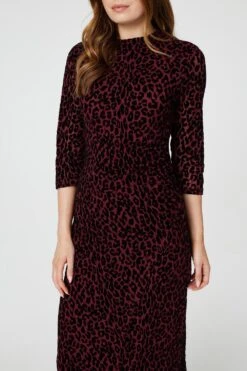 Leopard Print Bodycon Midi Dress -Girls Zone D166090 WINE 5